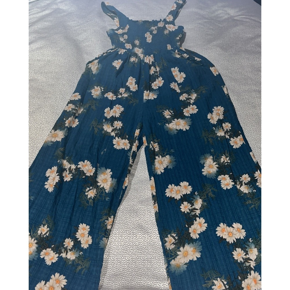 Davi & Dani Midwest Floral Summer Ruffle Bodice Jumpsuit Pockets Womens Small